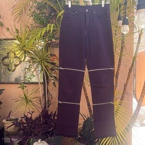 Dark purple straight leg denim pants with the cutest zipper features